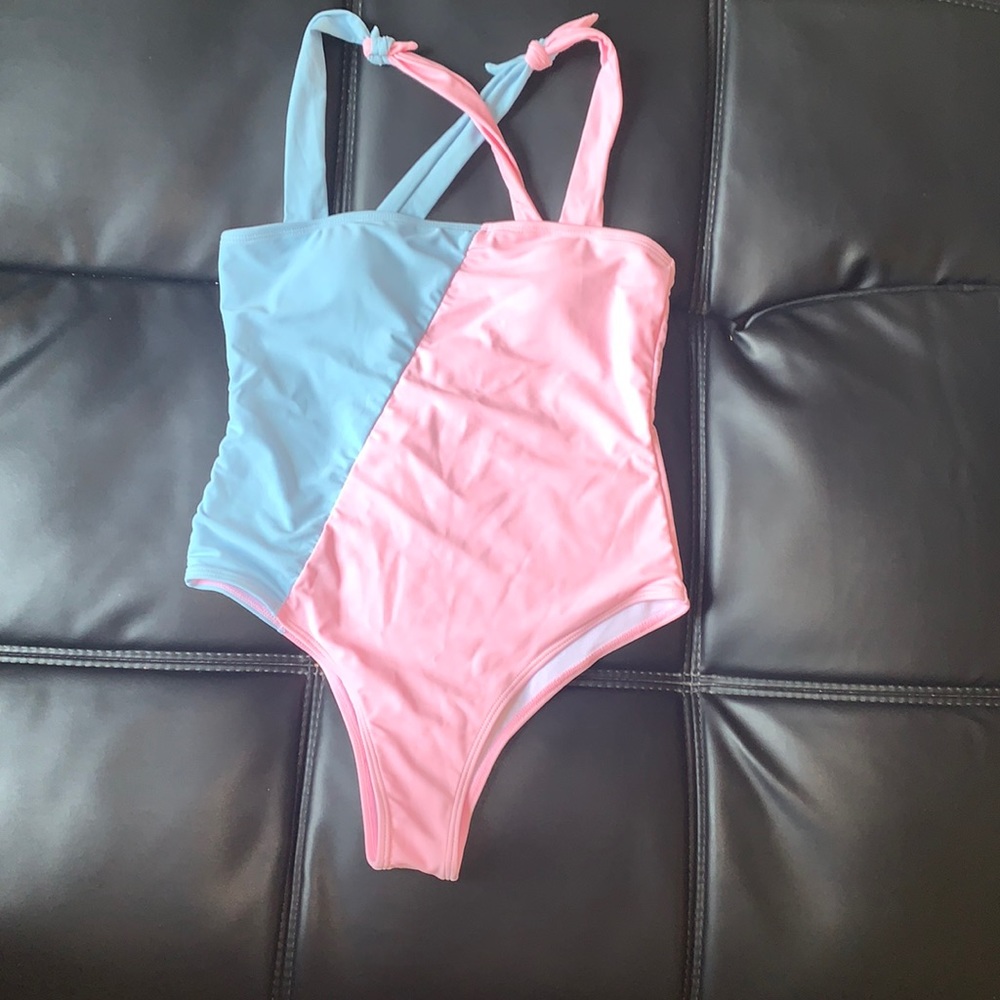 Blue & pink one piece bathing suit ima size small